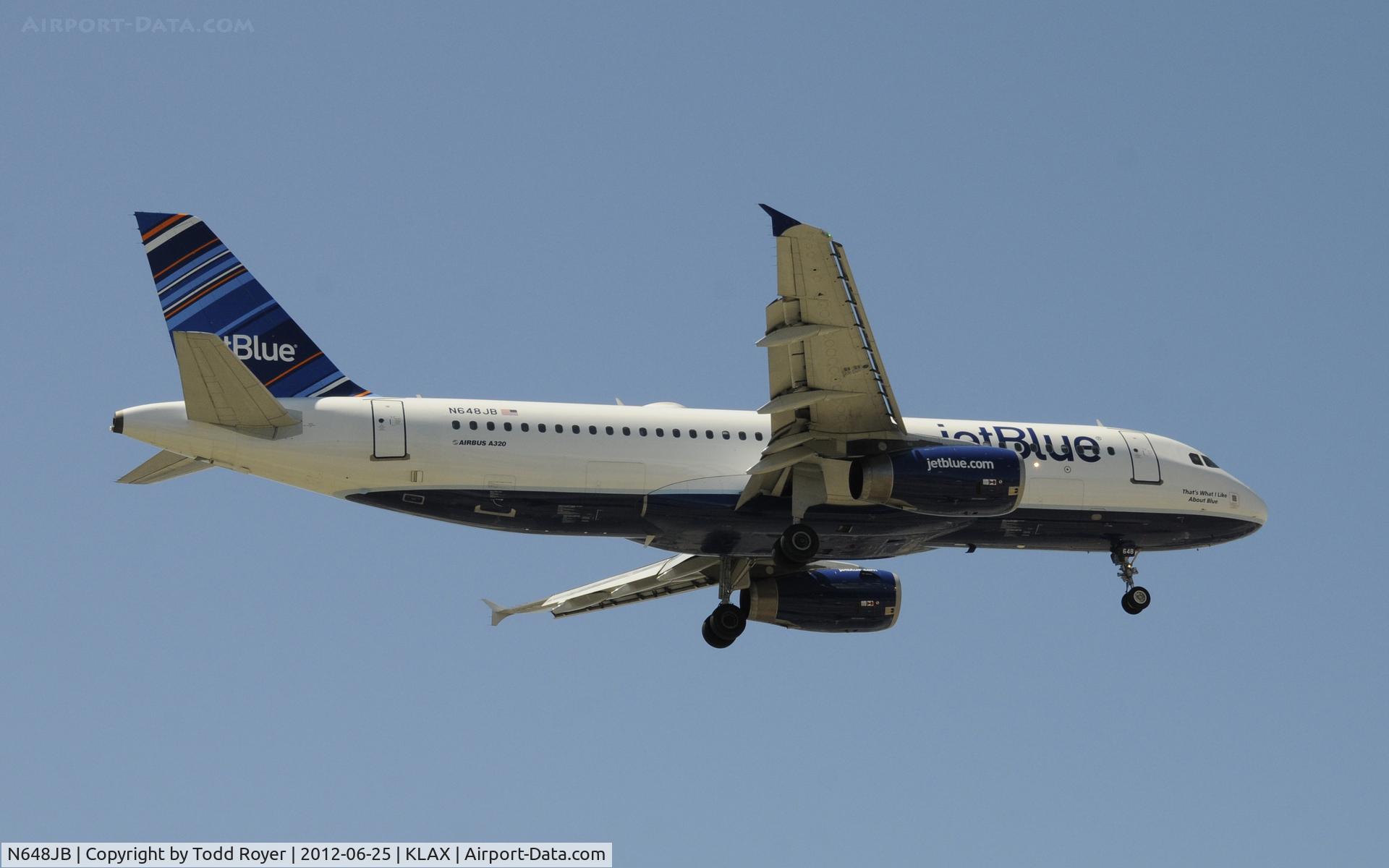 N648JB, 2006 Airbus A320-232 C/N 2970, Arriving at LAX on 24R