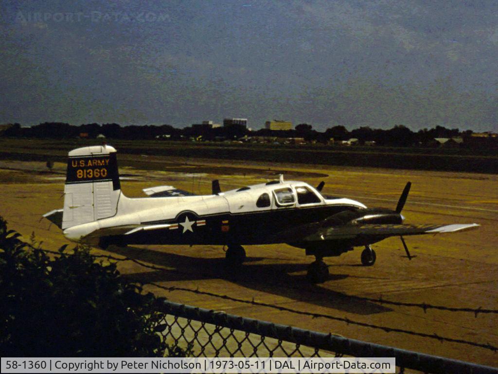 58-1360, 1958 Beech RU-8D Seminole C/N LHC-6, US Army RU-8D Seminole seen at Love Field, Dallas in May 1973.