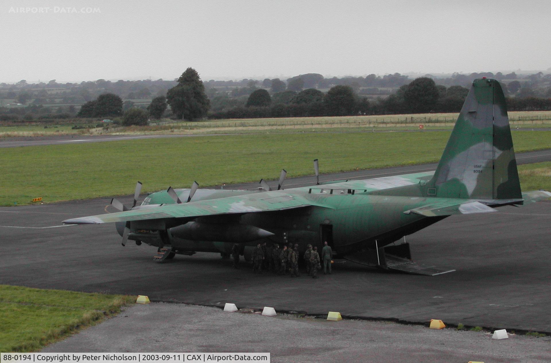88-0194, 1988 Lockheed MC-130H Combat Talon II C/N 382-5133, MC-130H Combat Talon II, callsign Talon 47, of RAF Mildenhall's 7th Special Operations Squadron visiting Carlisle in September 2003.