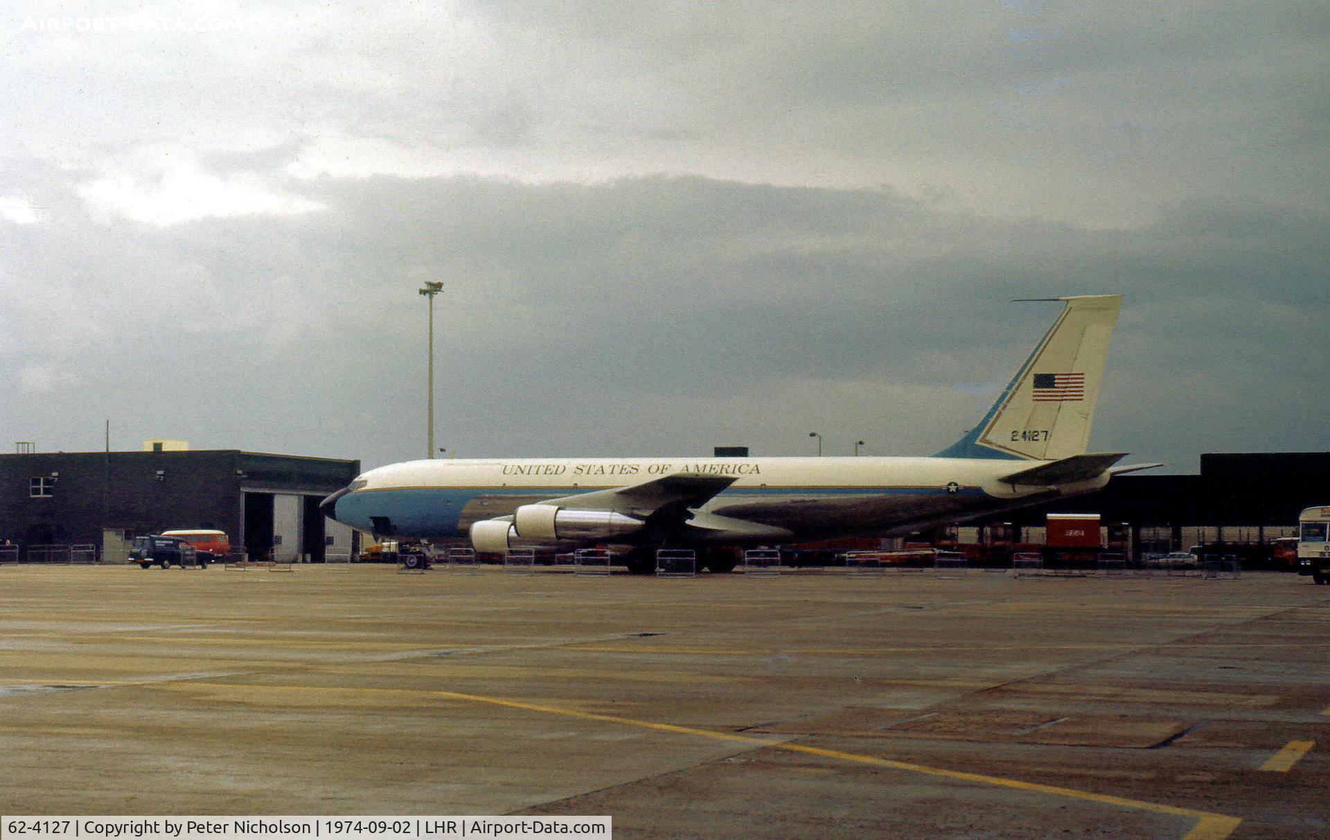 62-4127, 1962 Boeing VC-135B Stratolifter C/N 18467, VC-135B Stratolifter of the 89th Military Airlift Wing at Andrews AFB as seen at Heathrow in September 1974.