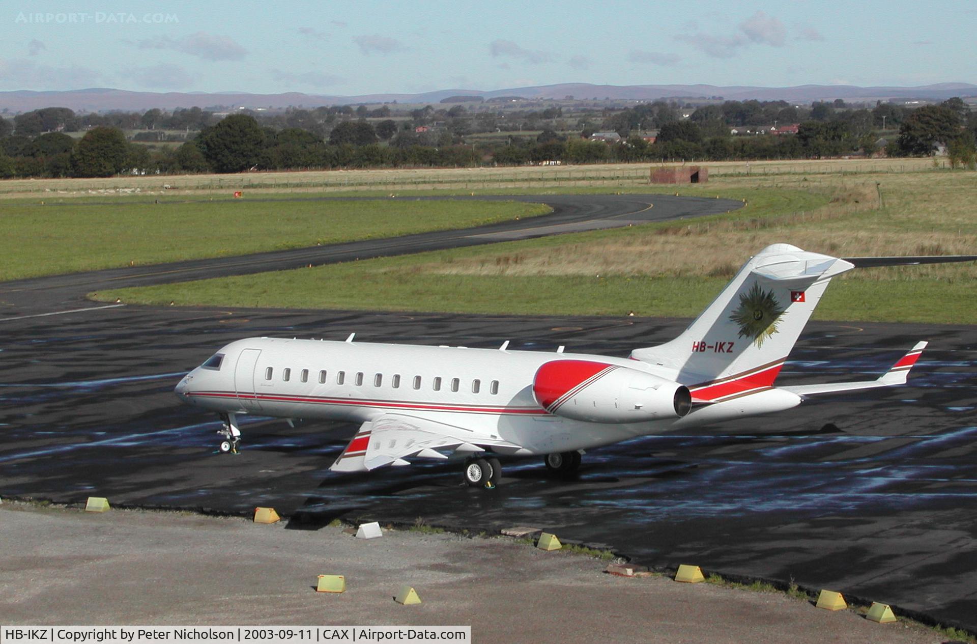 HB-IKZ, 2000 Bombardier BD-700-1A10 Global Express C/N 9054, BD-700 Global Express visiting Carlisle in September 2003.