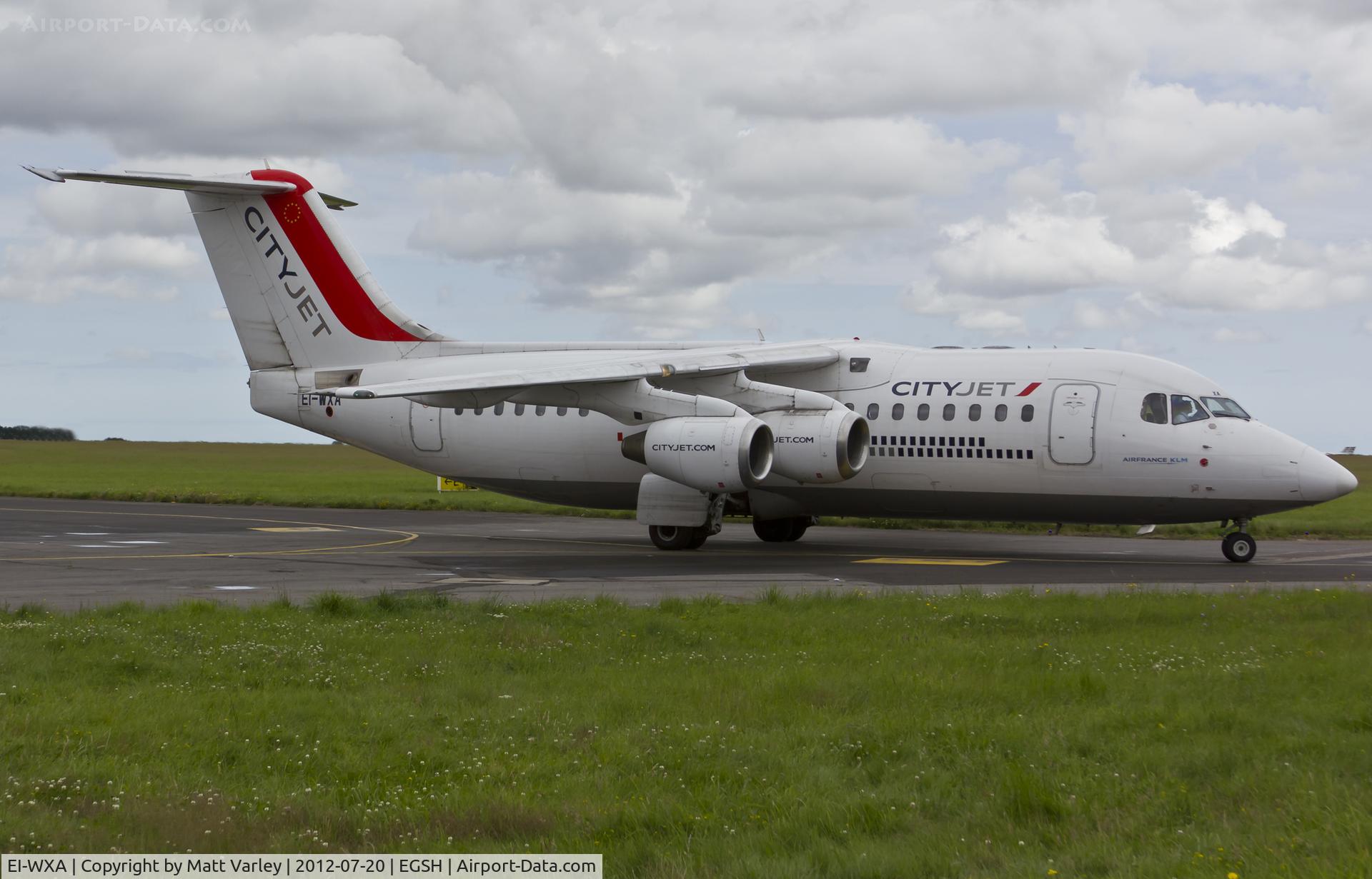 EI-WXA, 1997 British Aerospace Avro 146-RJ85A C/N E2310, Arriving at EGSH for Engineering by KLM Uk.