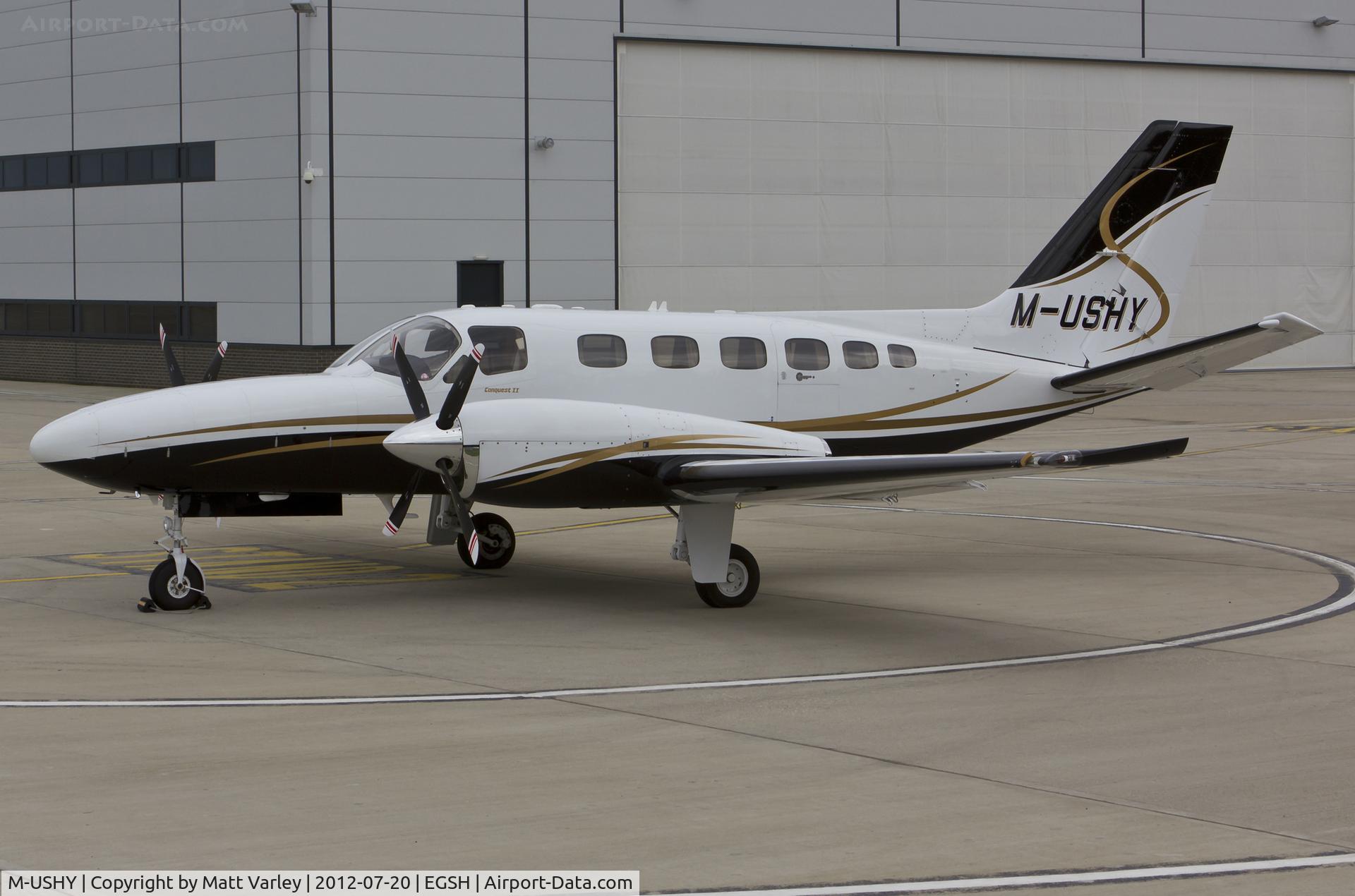 M-USHY, Cessna 441 Conquest II C/N 441-0209, Sat on stand at SaxonAir.