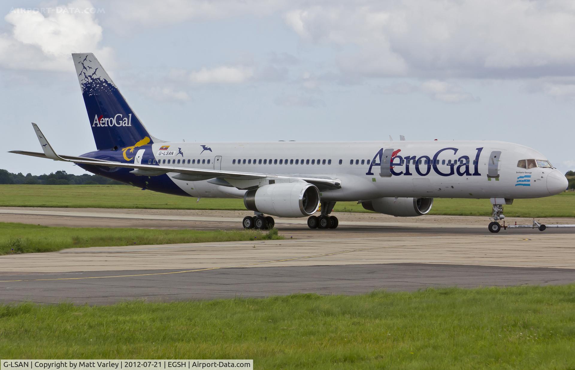 G-LSAN, 1994 Boeing 757-2K2 C/N 26635, (Ex HC-CIY) Being towed to the Air Livery hangar for spray.