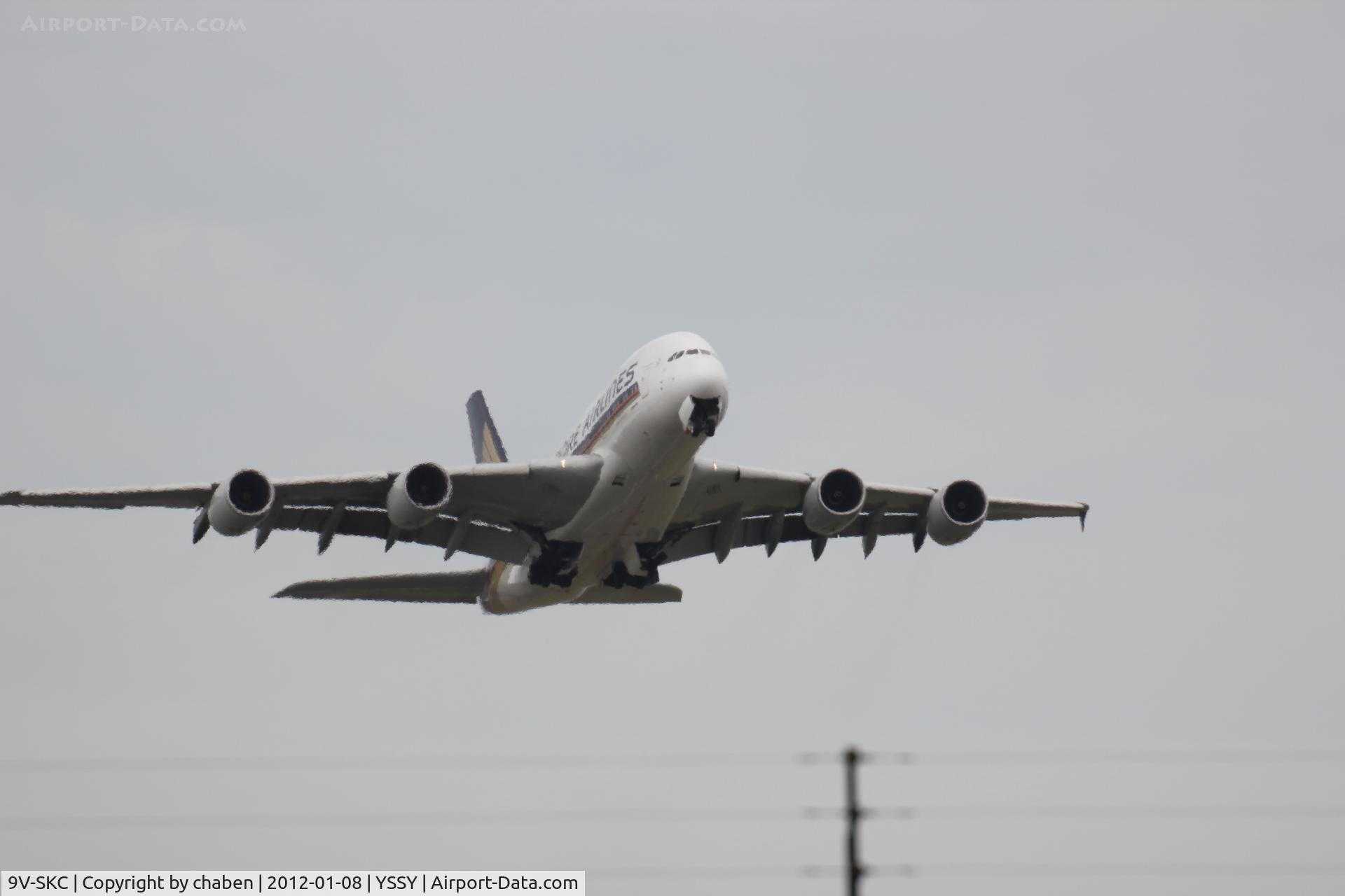 9V-SKC, 2006 Airbus A380-841 C/N 006, Taking off at Sydney International Airport