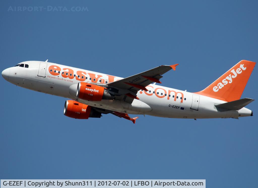 G-EZEF, 2004 Airbus A319-111 C/N 2176, Taking off from rwy 32R