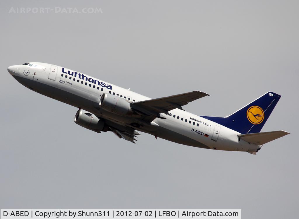 D-ABED, 1991 Boeing 737-330 C/N 25215, Taking off from rwy 32R
