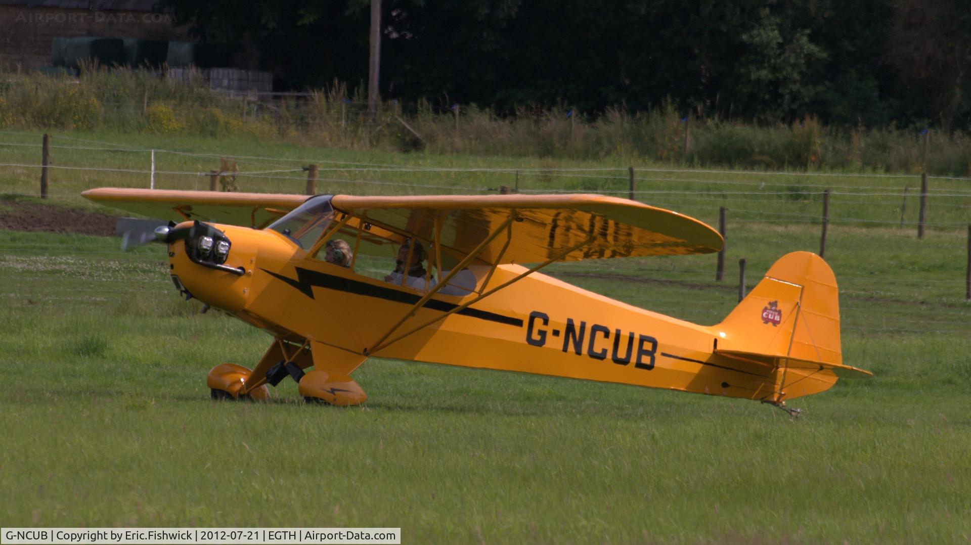 G-NCUB, 1944 Piper L-4H Grasshopper (J3C-65D) C/N 11599, 3. G-NCUB arriving at Old Warden prior to Shuttleworth Sunset Air Display, July 2012