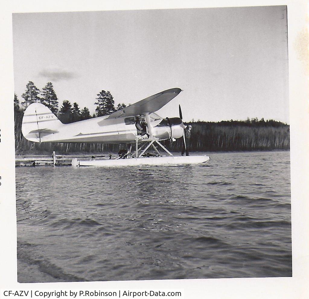 CF-AZV, 1936 Stinson SR-8CM Reliant C/N 9733, Stinson SR8CM  AZV on Edo 4000 Floats
Lycoming R680-13 300HP Engine
Rebuilt by C.R.Robinson 1957 Bending Lake,On
Grey&Red w Black Trim