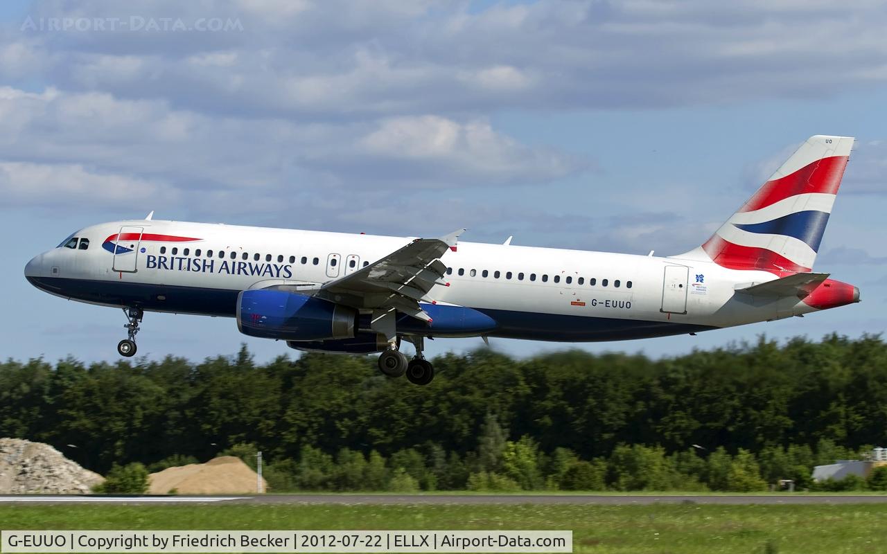 G-EUUO, 2003 Airbus A320-232 C/N 1958, short final RW06