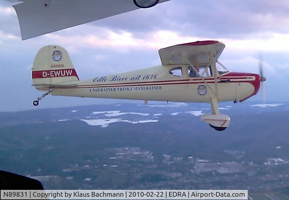 N89831, 1946 Cessna 140 C/N 8880, D-EWUW / N89831 dual callsign due to historic status. Sponsored by the MAXLRAINER brewery / Bavaria / Germany. Aircraft is in beautiful conditon.