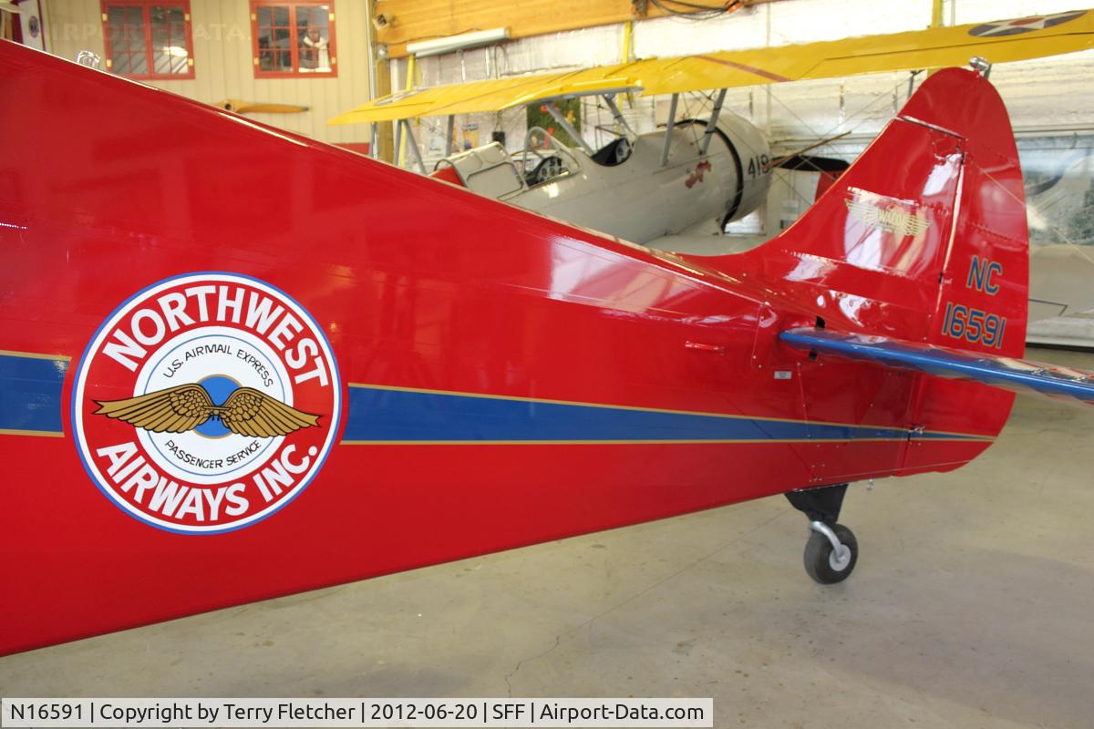 N16591, 1936 Waco EQC-6 C/N 4490, Airline logo on restored 1936 Waco EQC-6, c/n: 4490 at Spokane Felts Field