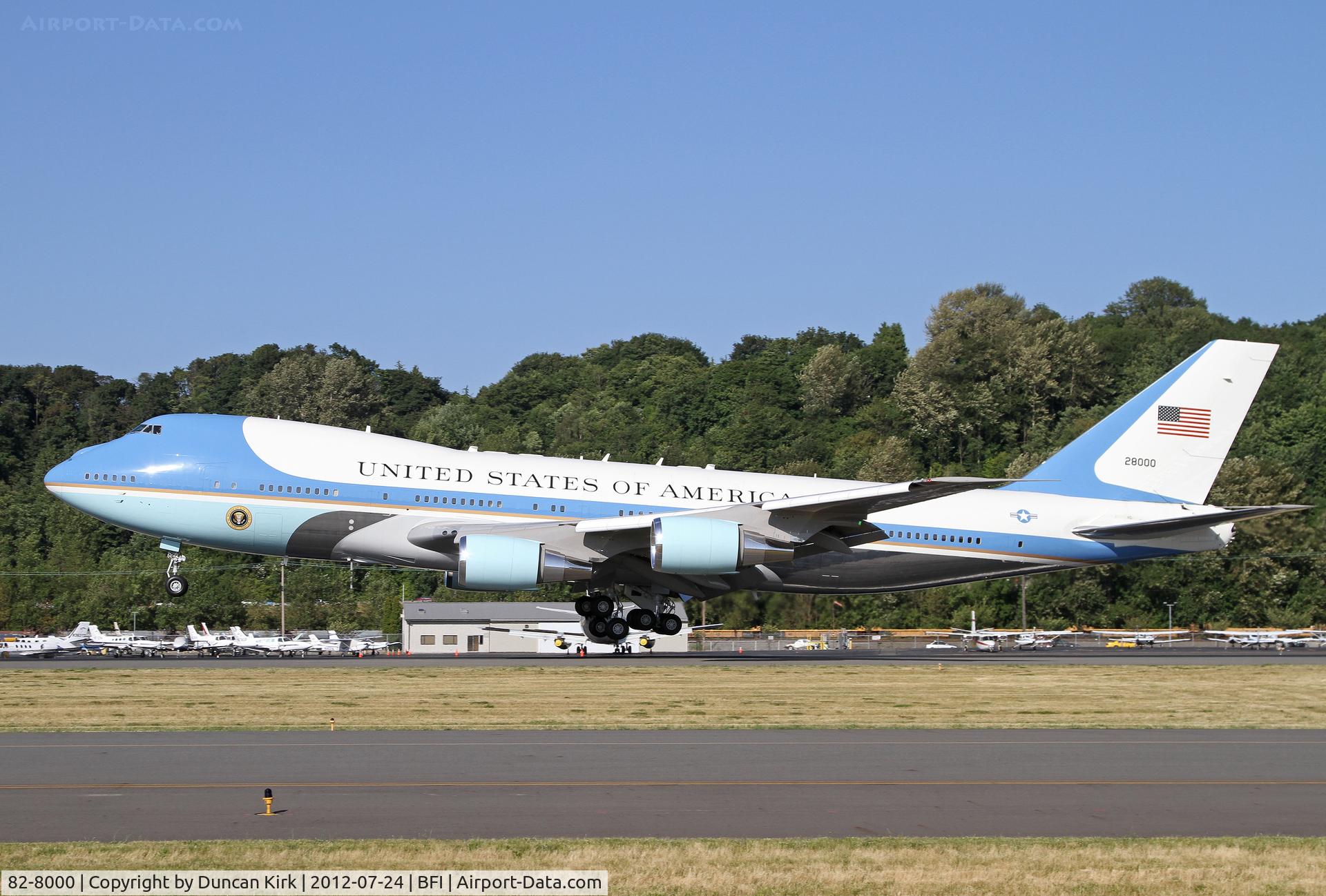 82-8000, 1987 Boeing VC-25A (747-2G4B) C/N 23824, President Obama landing at BFI on another fundraising visit, the sixth of 2012 so far!!