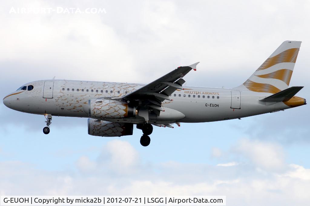 G-EUOH, 2001 Airbus A319-131 C/N 1604, Landing in 05 from London Heathrow. Scrapped in september 2019.