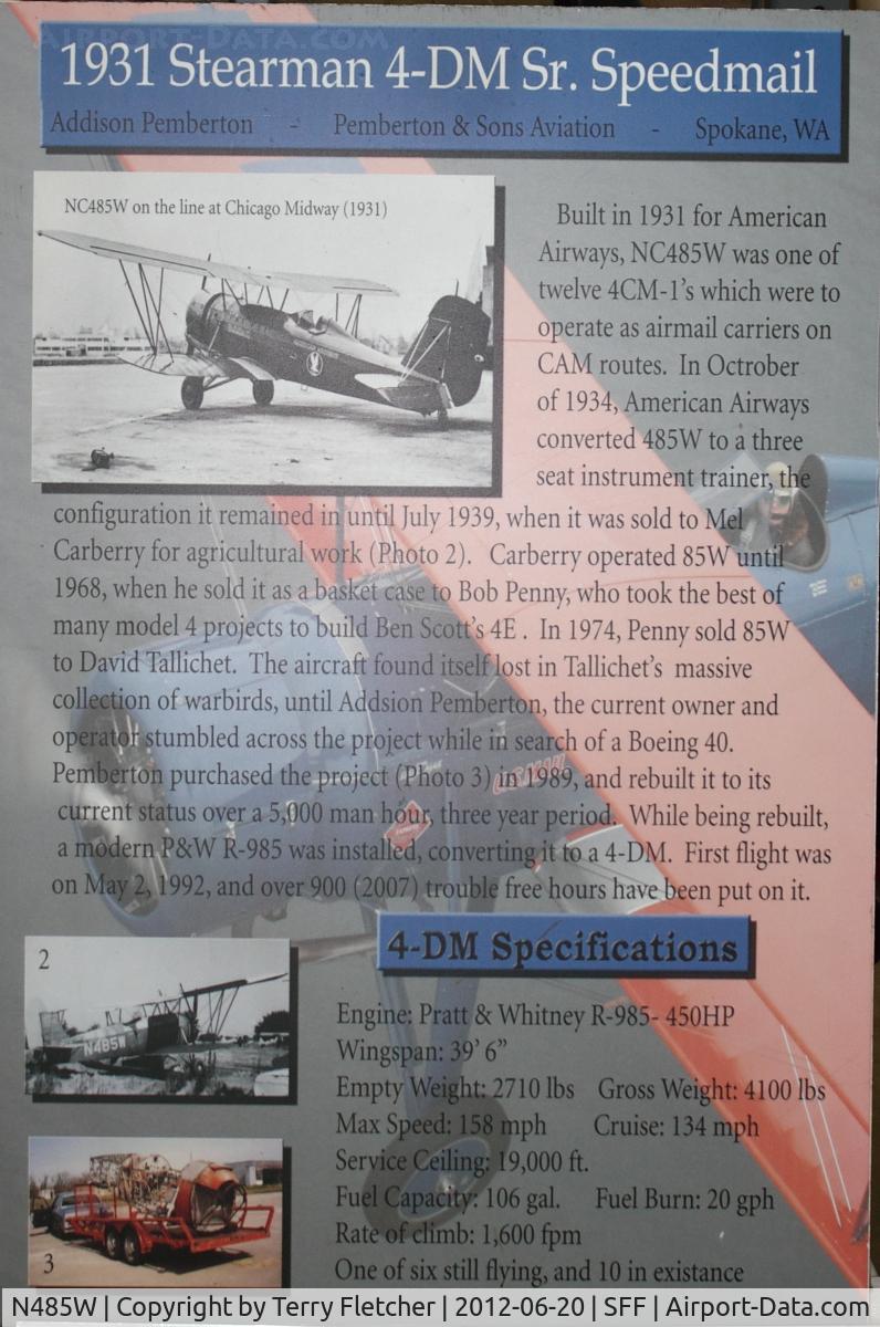 N485W, 1931 Stearman 4-E Junior Speedmail C/N 4033, History of 1932 Starman Model 4