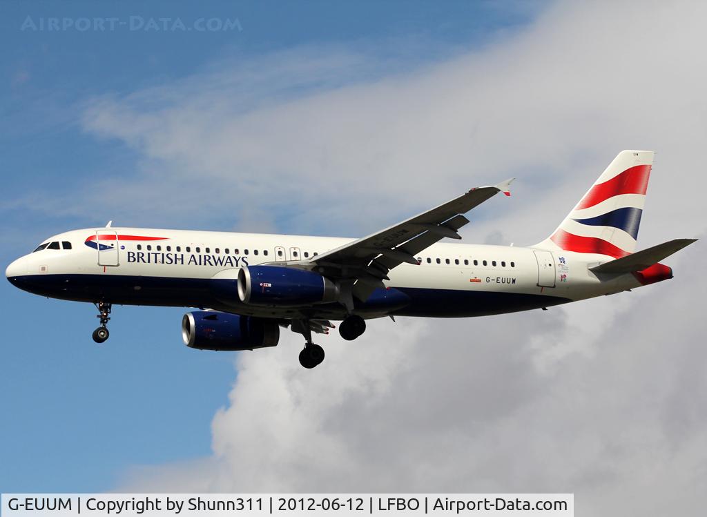 G-EUUM, 2002 Airbus A320-232 C/N 1907, Landing rwy 32L with additional Olympic Game sticker