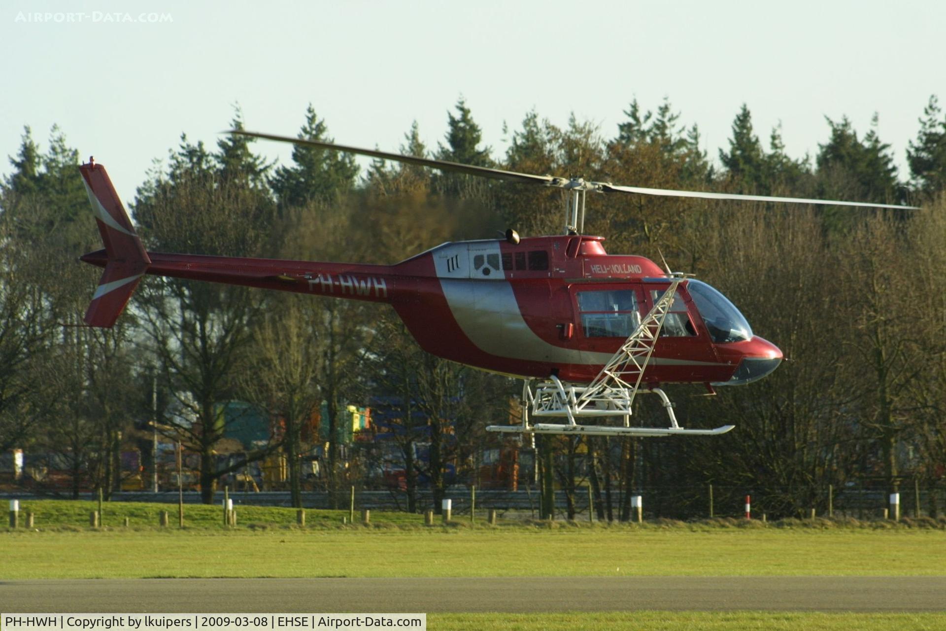 PH-HWH, Agusta AB-206B JetRanger II C/N 8076, This Heli Holland Agusta Bell AB206B had some special equipment, while surveying the West of Noor Brabant in the Netherlands. It just took off after refuelling at Seppe Airport
