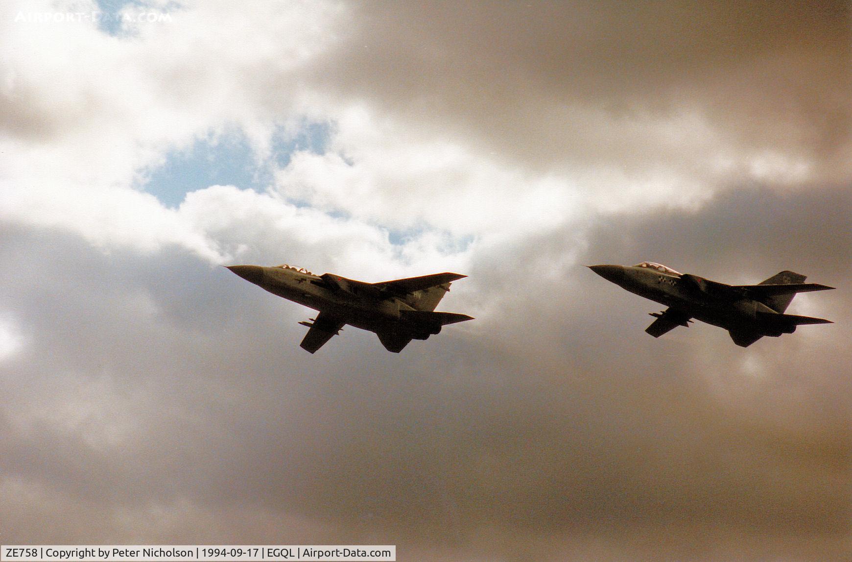 ZE758, 1988 Panavia Tornado F.3 C/N AS056/677/3305, Tornado F.3 of 111 Squadron returning with Tornado F.3 ZE 831 of 43 Squadron after performing at the 1994 RAF Leuchars Airshow.