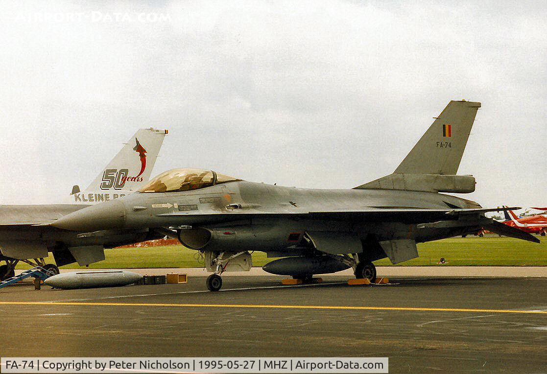 FA-74, 1980 SABCA F-16AM Fighting Falcon C/N 6H-74, F-16A Falcon of the Belgian Air Force's 10 Wing on the flight-line at the 1995 RAF Mildenhall Air Fete.