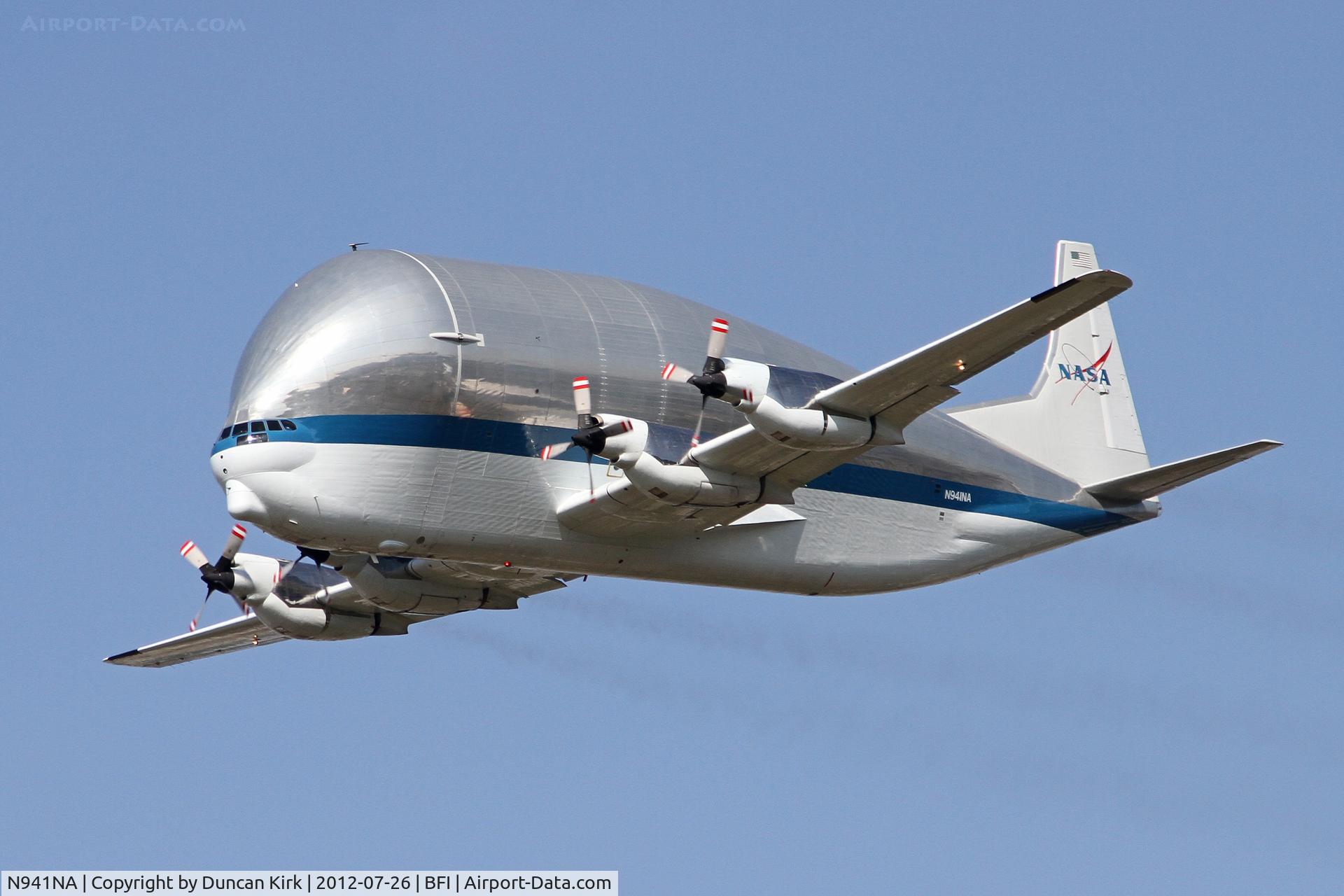 N941NA, 1983 Aero Spacelines 377SGT-F Super Guppy Turbine C/N 0004, Doing a flyby before landing at BFI with the second shipment of space shuttle mockup.