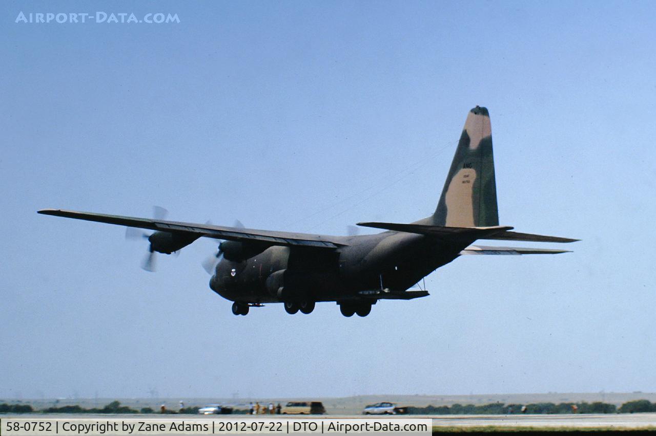 58-0752, 1958 Lockheed C-130B Hercules C/N 282-3551, USAF C-130B landing at the 1984 Denton Airshow...this aircraft is currently listed as flying with the Chilean Air Force as #997