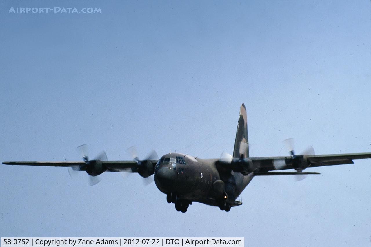 58-0752, 1958 Lockheed C-130B Hercules C/N 282-3551, USAF C-130B landing at the 1984 Denton Airshow...this aircraft is currently listed as flying with the Chilean Air Force as #997