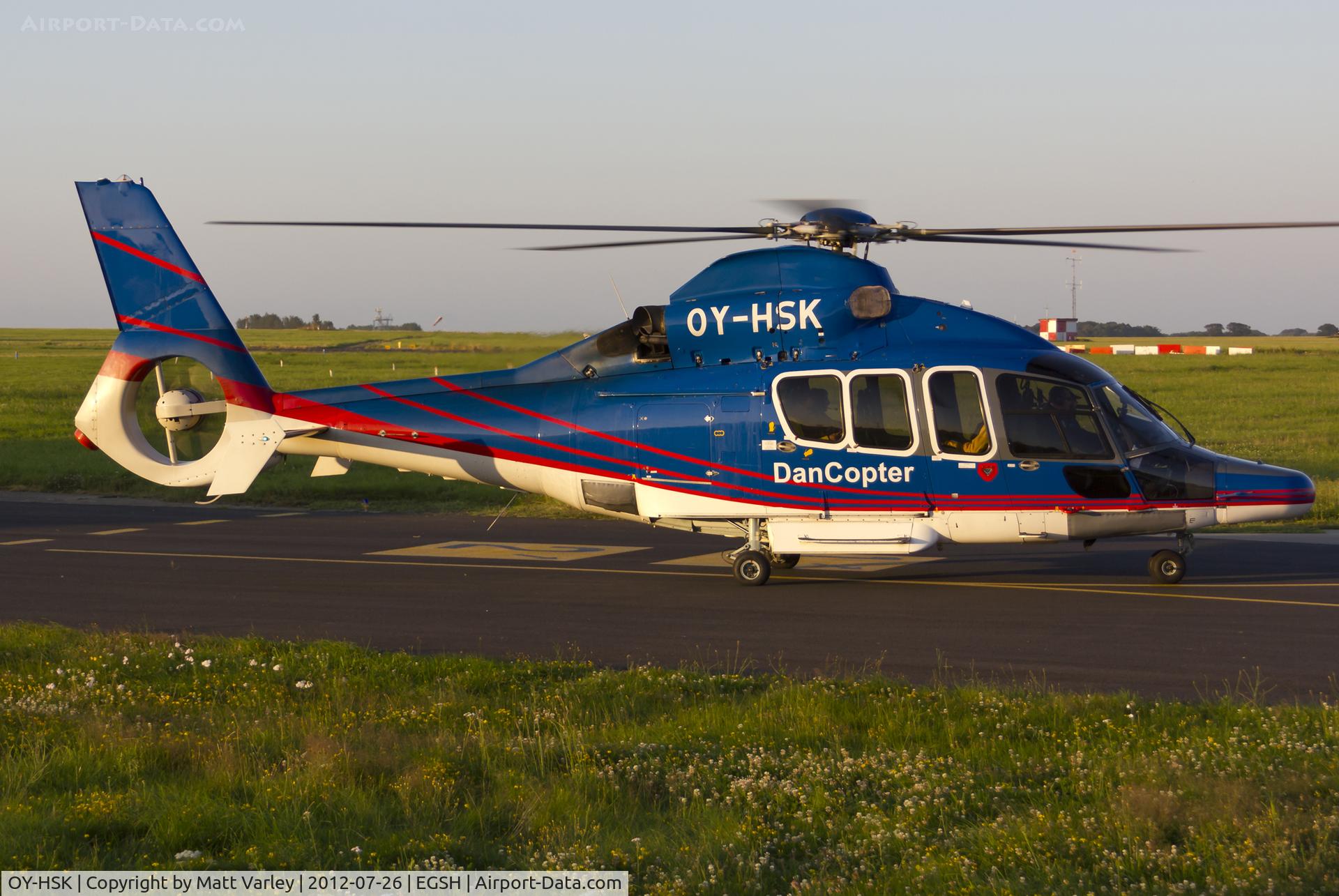 OY-HSK, 2003 Eurocopter EC-155B C/N 6660, Arriving at SaxonAir in the late evening sun.