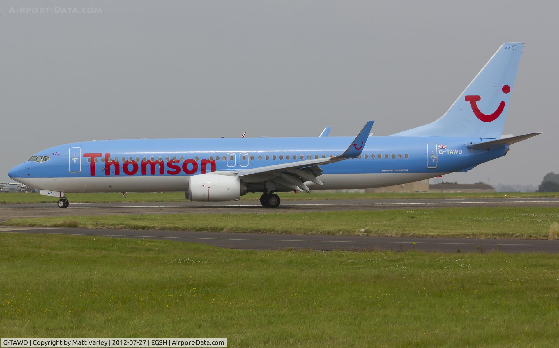 G-TAWD, 2012 Boeing 737-8K5 C/N 37265, Arriving at a misty EGSH.