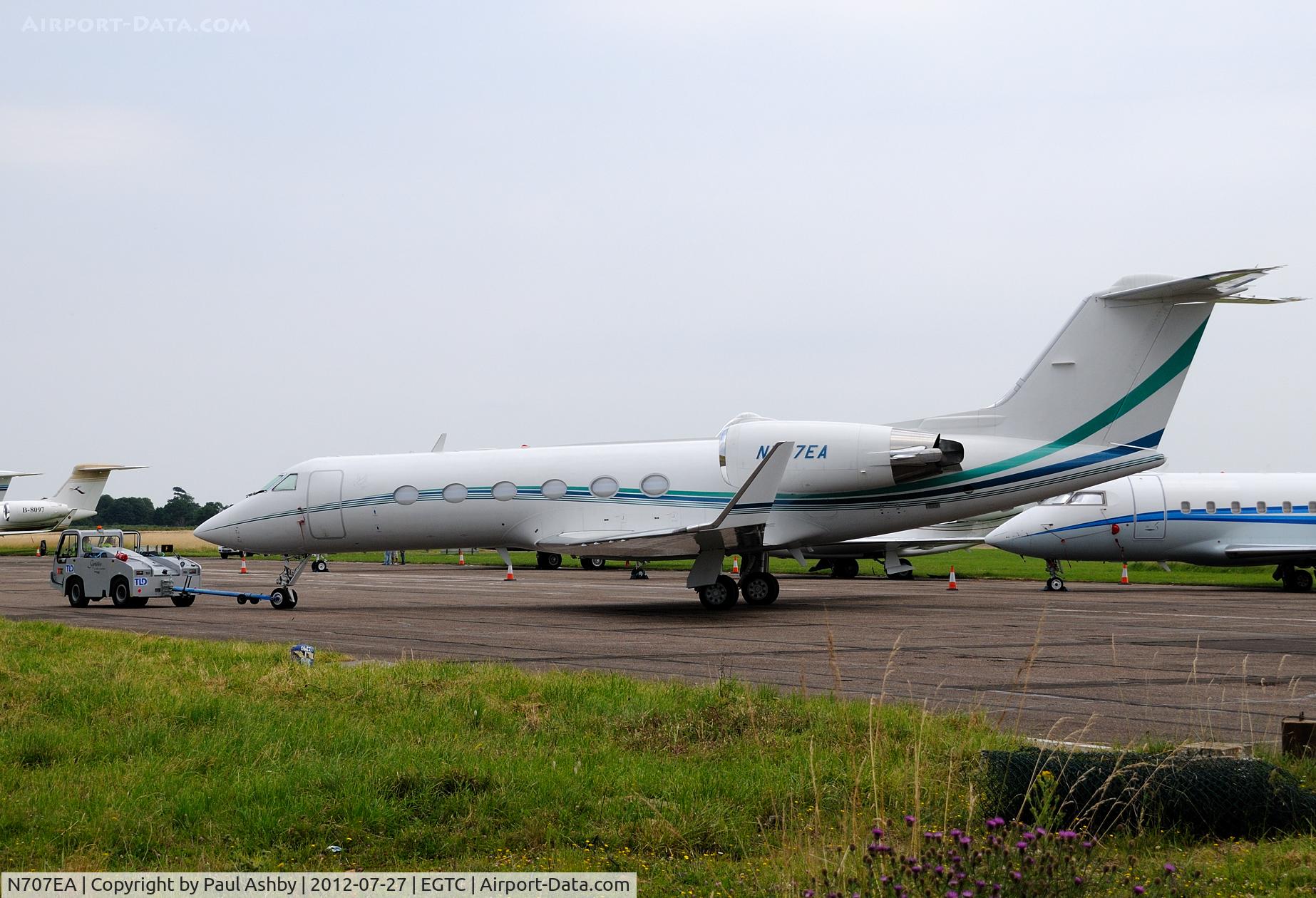 N707EA, 1996 Gulfstream Aerospace G-IV C/N 1284, Gulfstream G-IV on a tug at Cranfield Airport