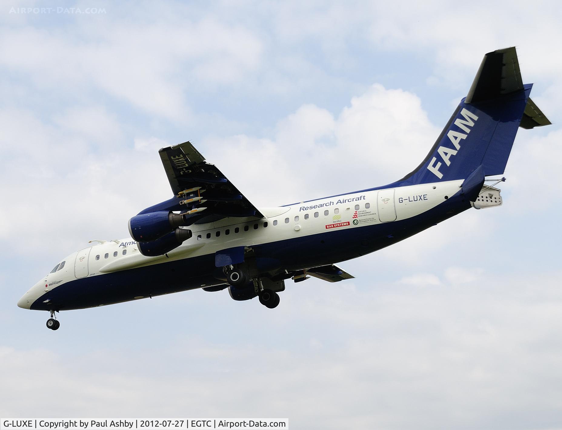 G-LUXE, 1981 British Aerospace BAe.146-301 C/N E3001, FAAM Bae 146 operated by Directflight for the Facility for Airborn Atmospheric Measurement