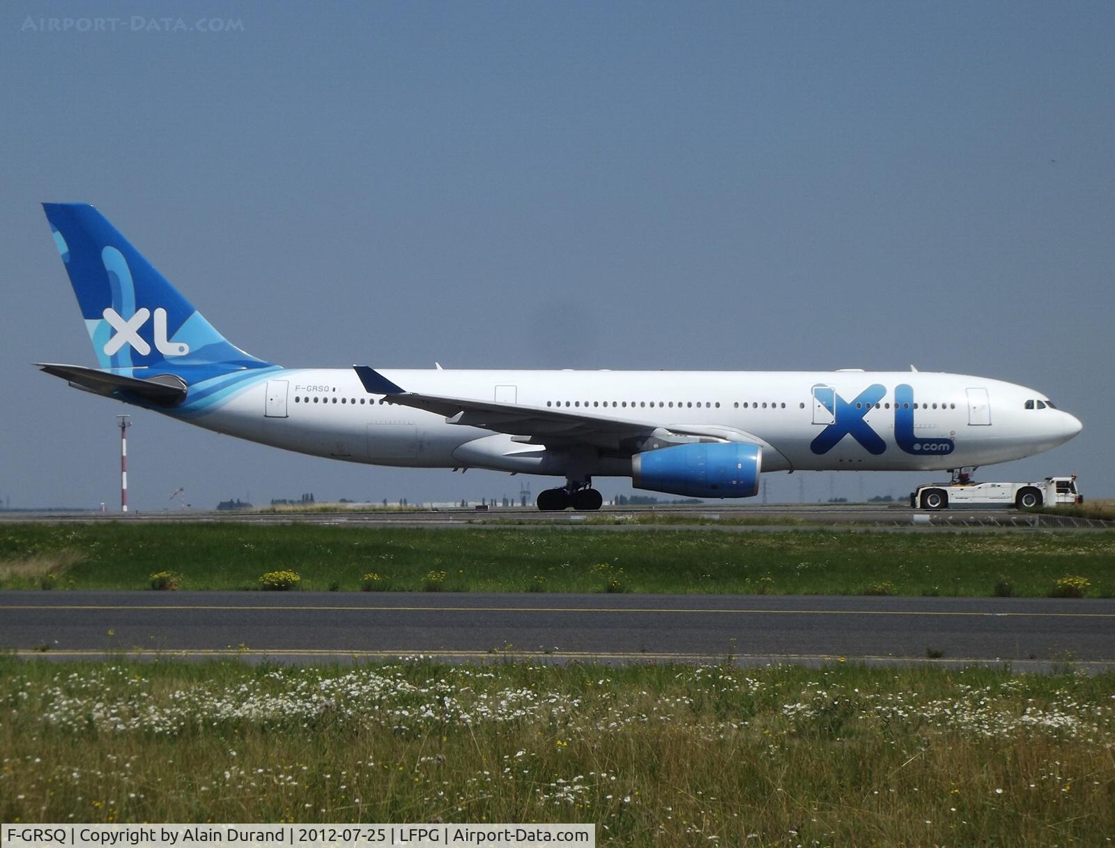 F-GRSQ, 2002 Airbus A330-243 C/N 501, Well, well, well, another pic of Sierra-Quebec, but along with a towbar-free 