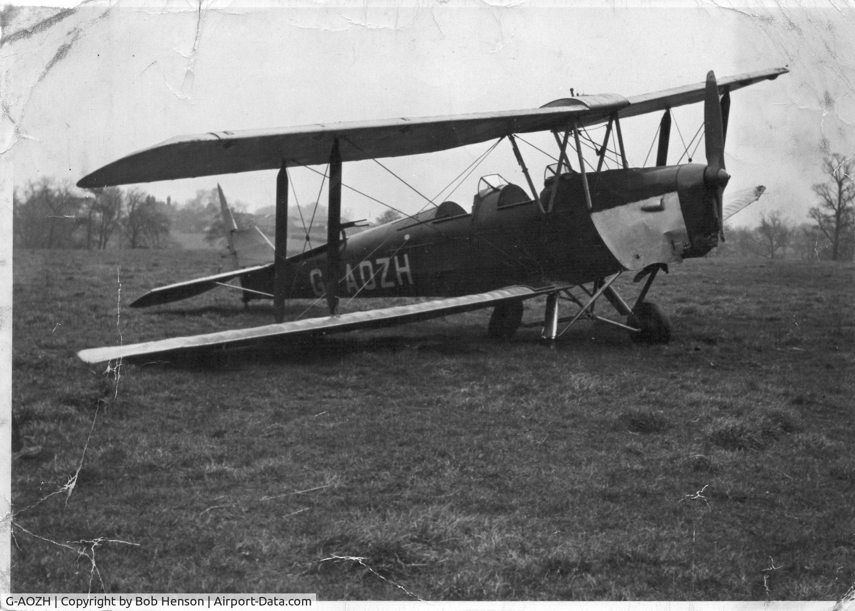 G-AOZH, 1944 De Havilland DH-82A Tiger Moth II C/N 86449, G-AOZH Forced landed in field at Hunsdon, Nr Ware, Hertfordshire on 19th February, 1958 by trainee pilot experiencing poor weather conditions.