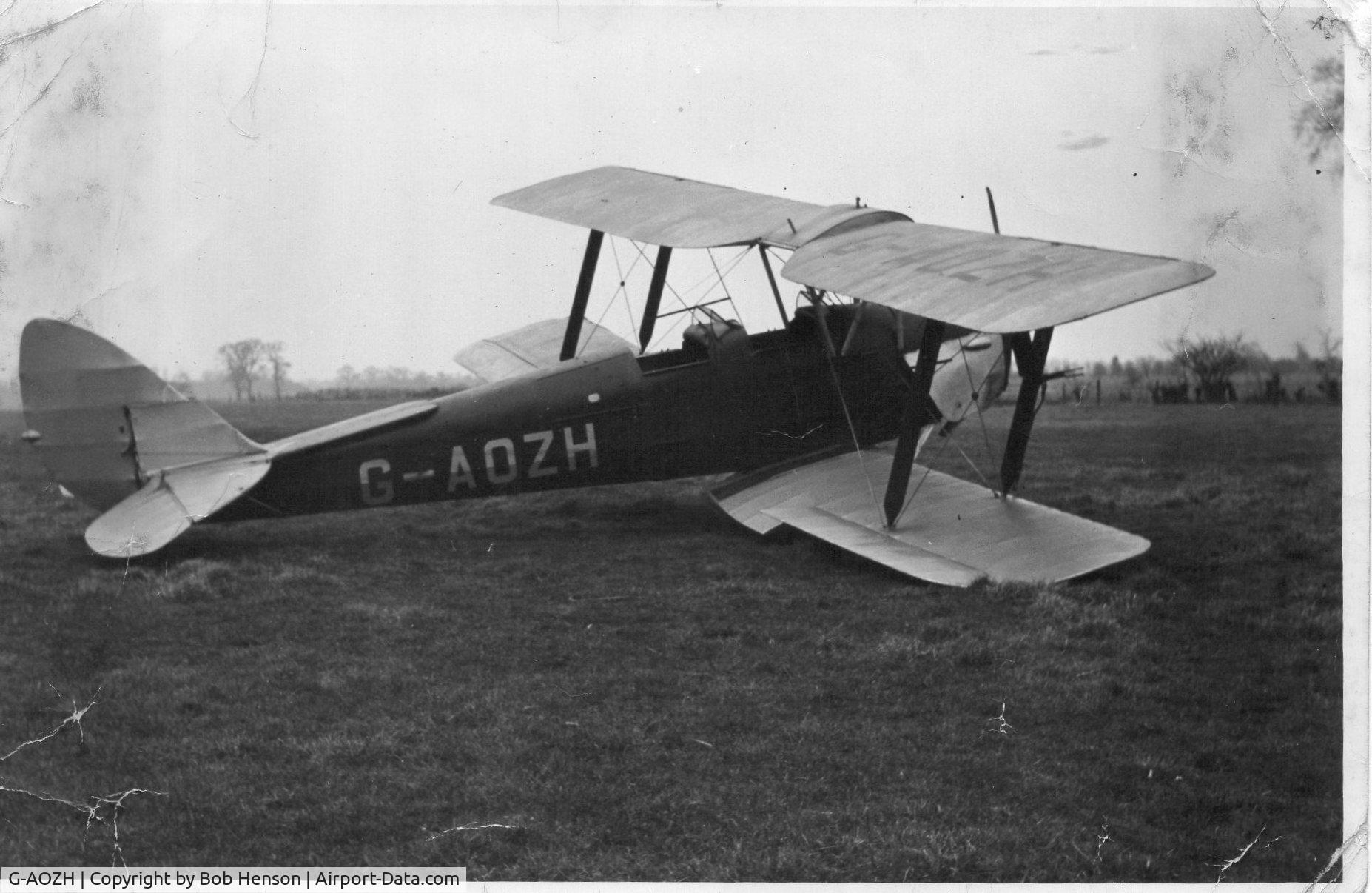 G-AOZH, 1944 De Havilland DH-82A Tiger Moth II C/N 86449, G-AOZH Forced landed in field at Hunsdon, Nr Ware, Hertfordshire on 19th February, 1958 by trainee pilot experiencing poor weather conditions.