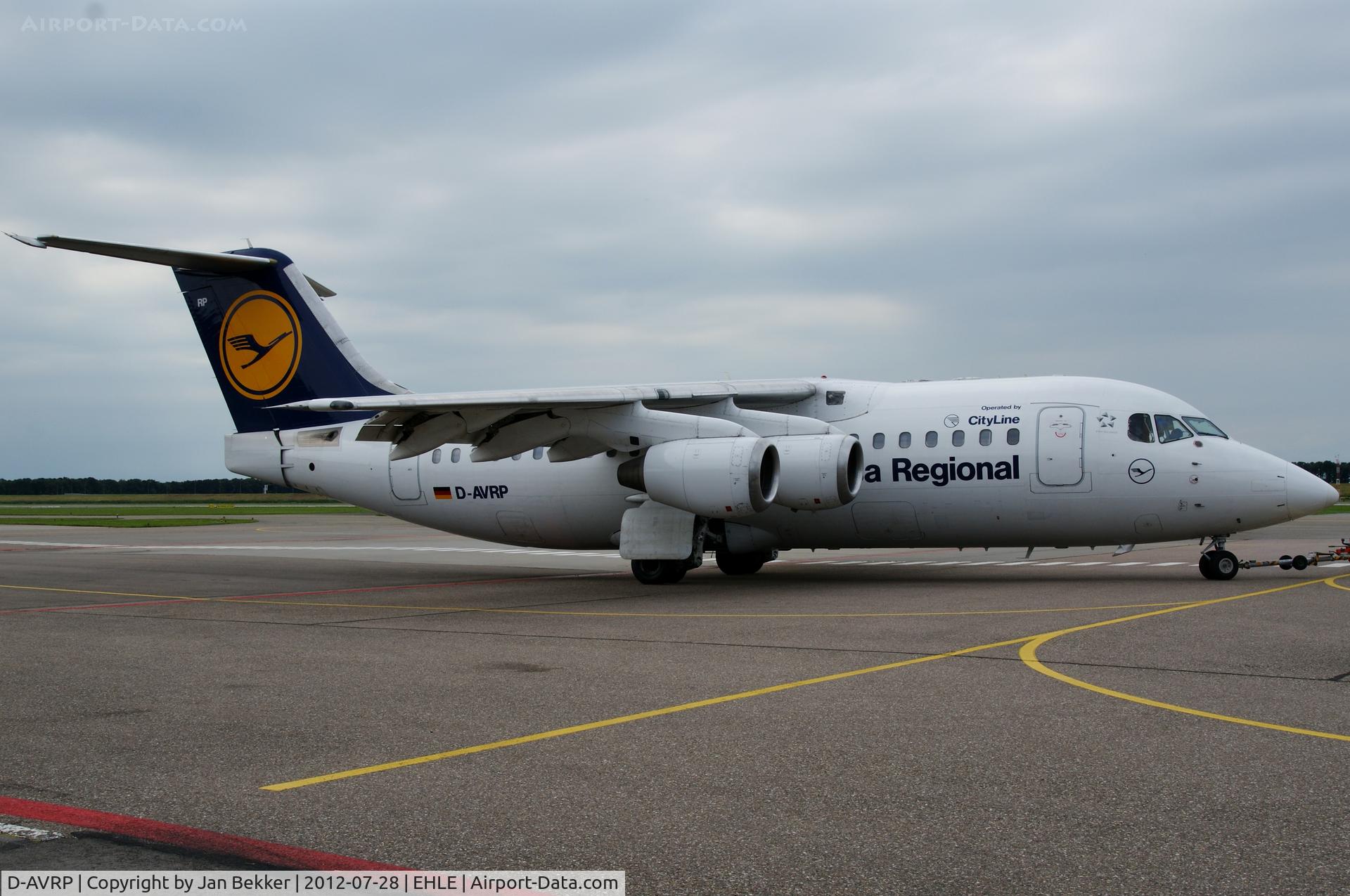 D-AVRP, 1997 British Aerospace Avro 146-RJ85 C/N E.2303, Just after landing at runway 05 on Lelystad Airport. Now towed away to QAPS to get a new livery.