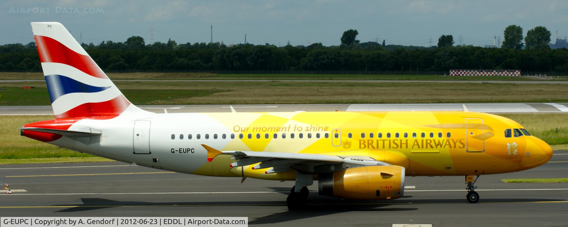 G-EUPC, 1999 Airbus A319-131 C/N 1118, British Airways (spec. 2012 Olympic cs.), seen here waiting on the taxiway at Düsseldorf Int´l (EDDL)