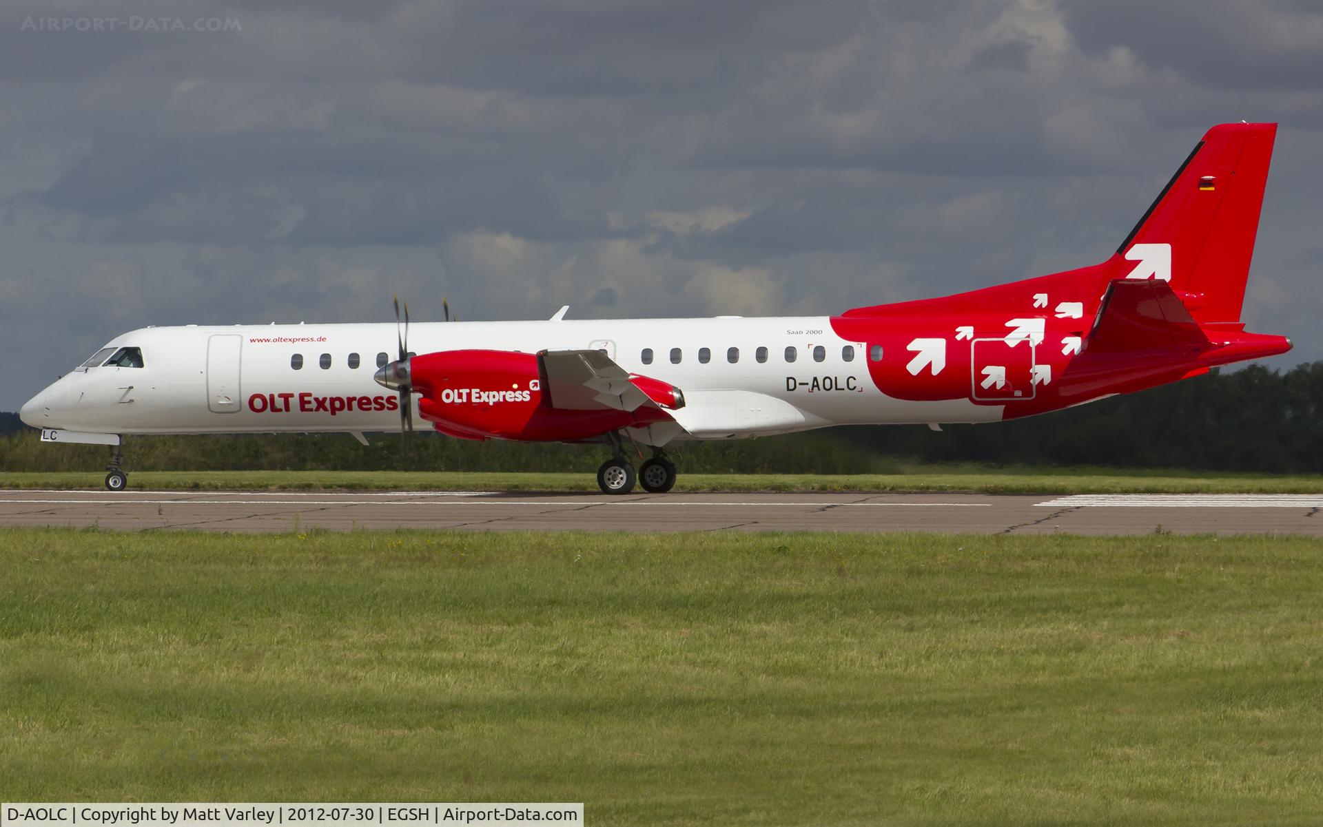D-AOLC, 1995 Saab 2000 C/N 2000-016, About to depart EGSH after spray by Air Livery.