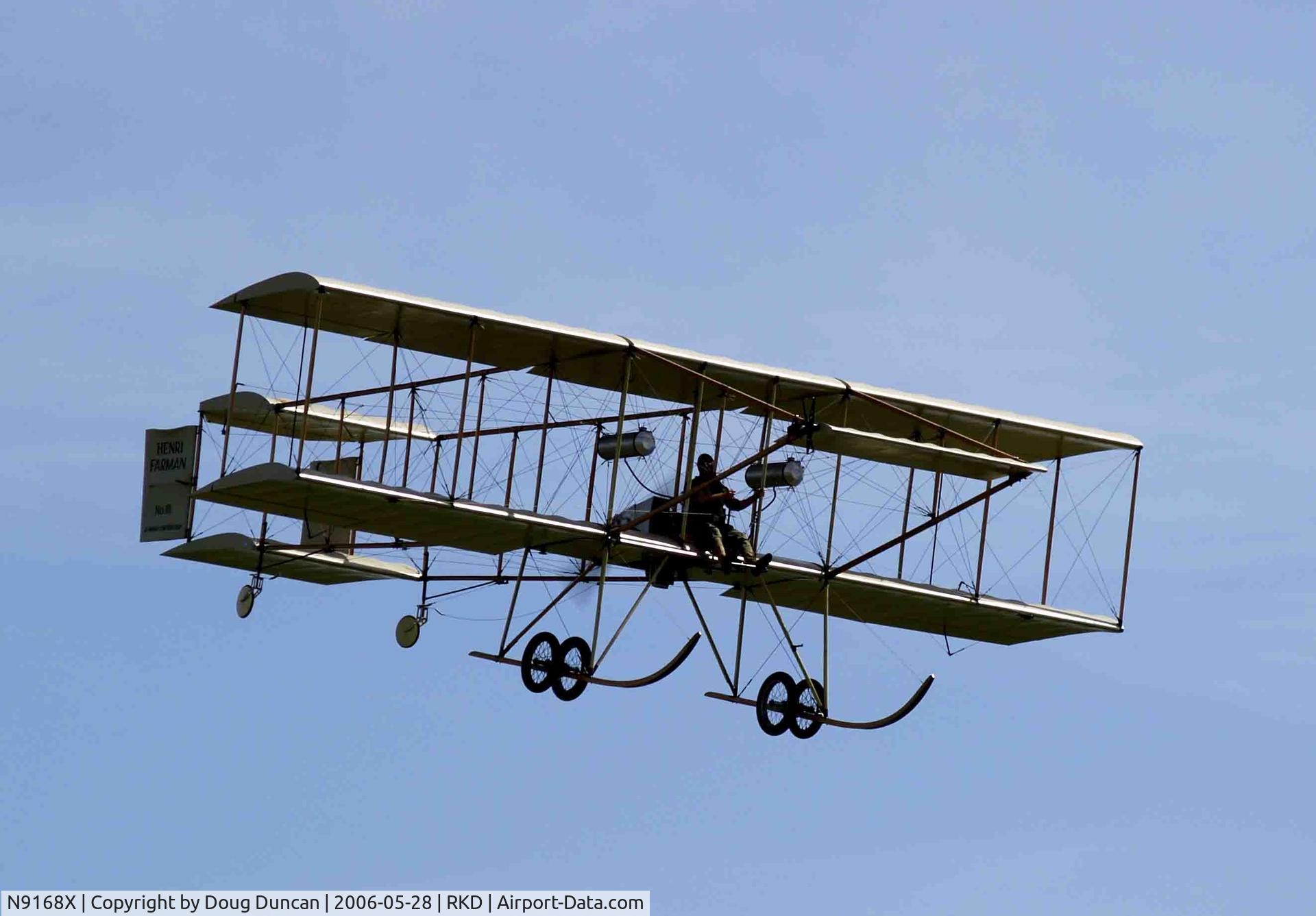 N9168X, Farman Ohtm TYPE III C/N 1, In flight at Knox County Regional Airport in Rockland, Maine