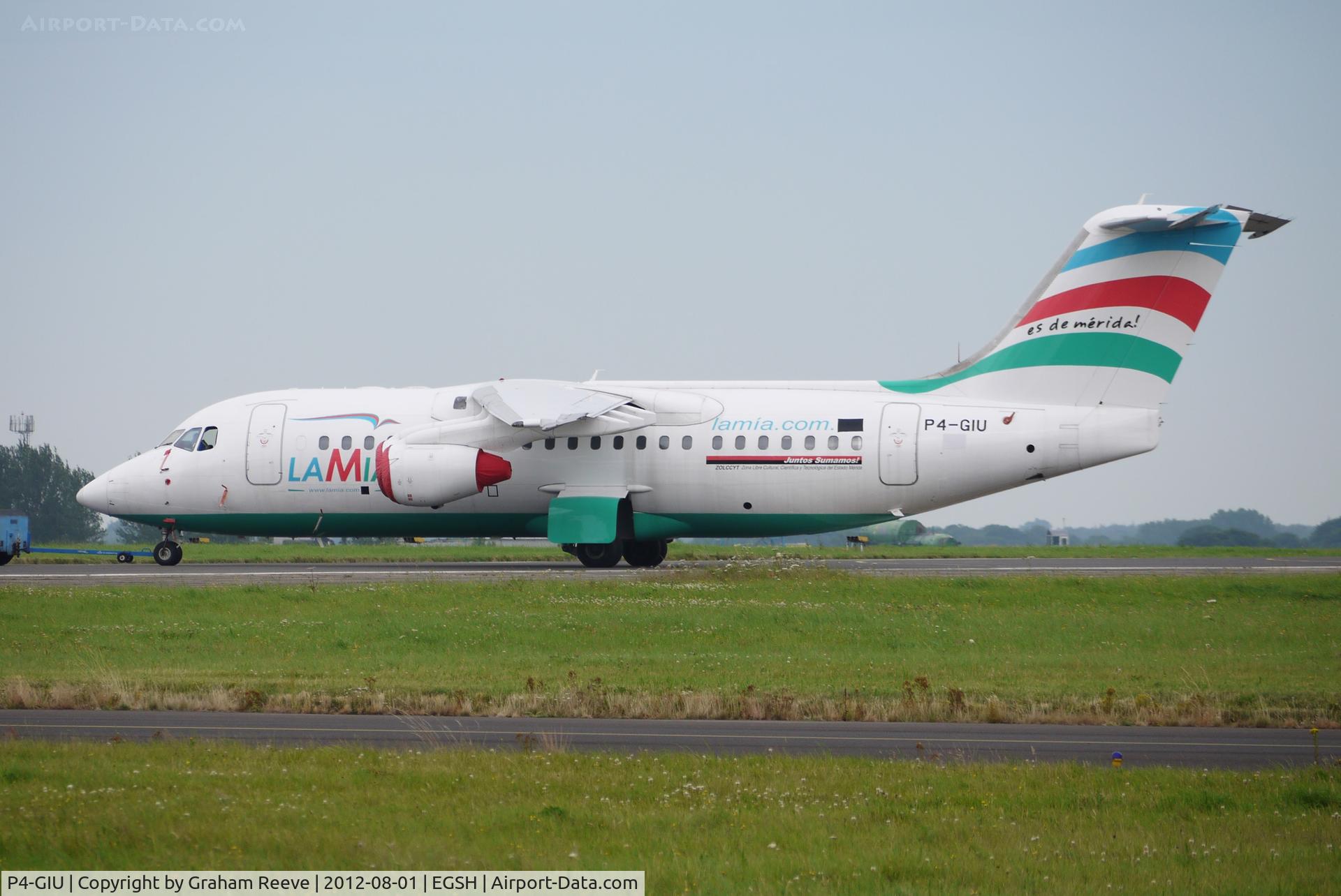 P4-GIU, 1999 British Aerospace Avro 146-RJ85A C/N E2349, Pictured late in the afternoon and recently reregistered.