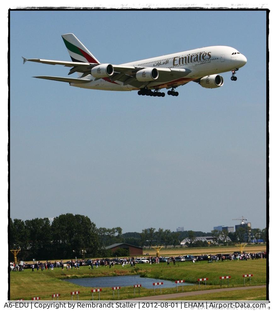 A6-EDU, 2011 Airbus A380-861 C/N 098, First scheduled service to Amsterdam!
A380 is welcomed by thousands of spotters.