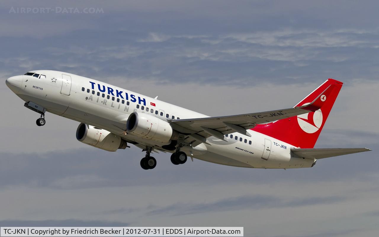 TC-JKN, 2005 Boeing 737-752 C/N 34299, departure from Stuttgart