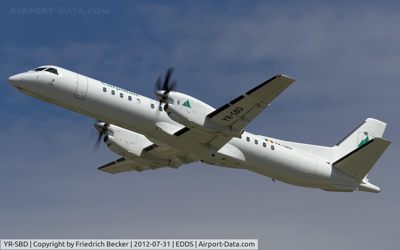 YR-SBD, 1993 Saab 2000 C/N 2000-004, departure from Stuttgart