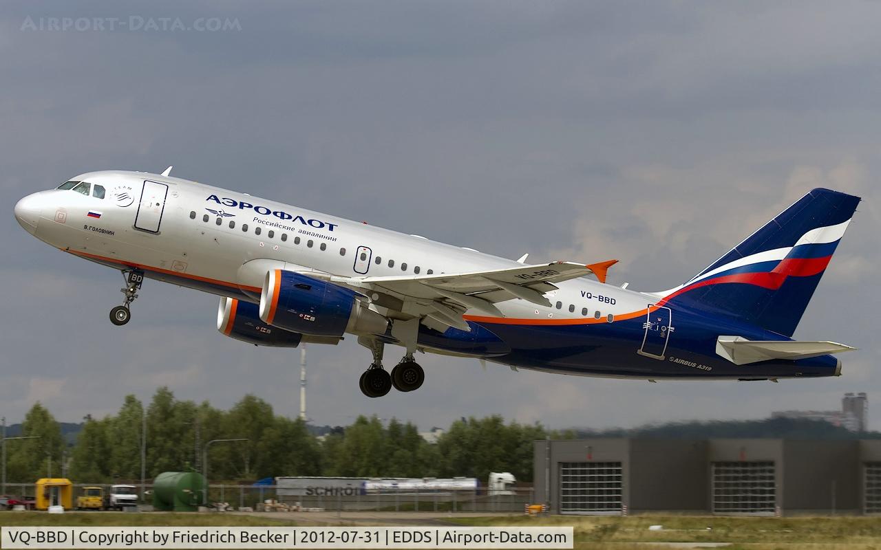 VQ-BBD, 2009 Airbus A319-111 C/N 3838, departure from Stuttgart