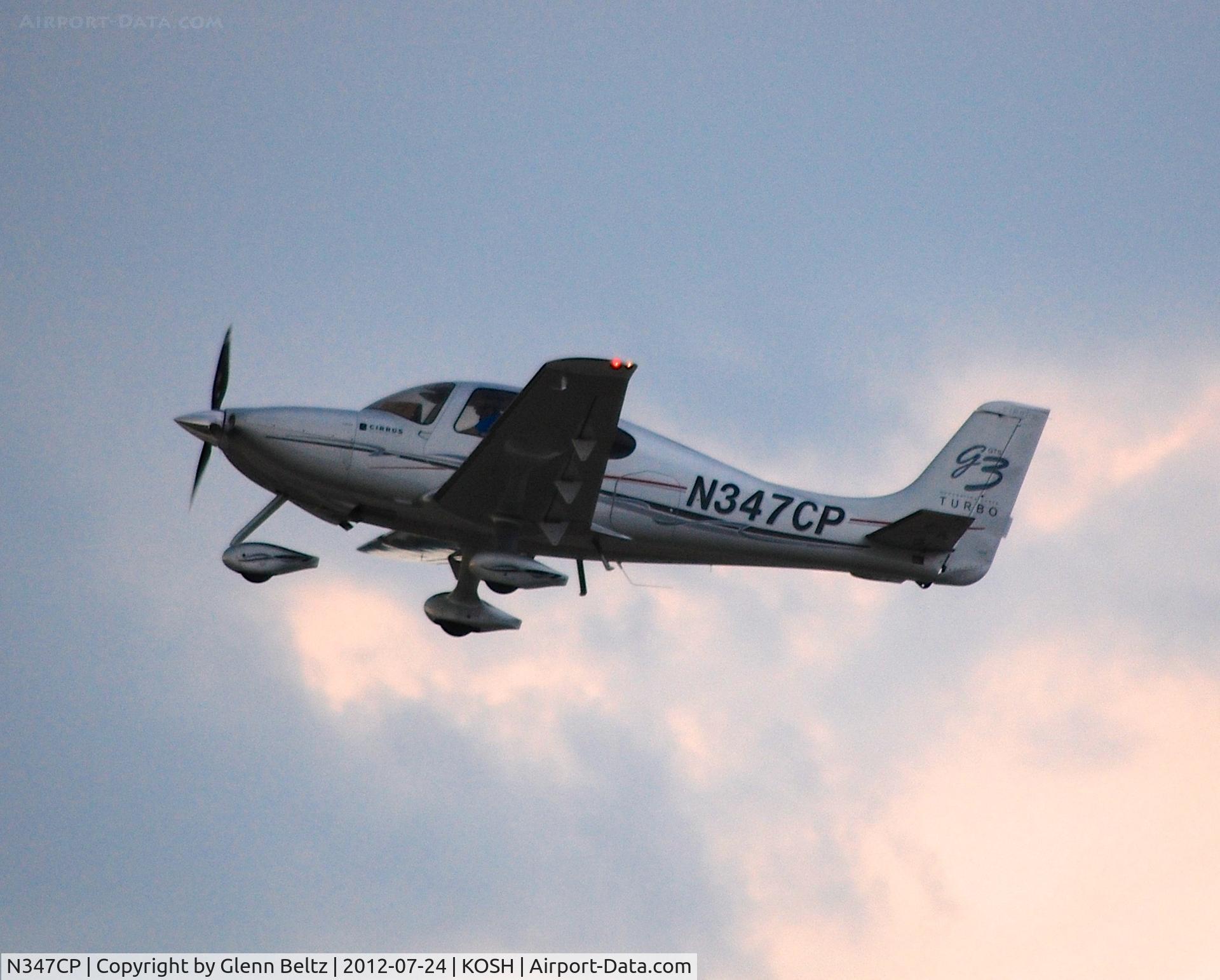 N347CP, 2008 Cirrus SR22 G3 GTS Turbo C/N 3044, Departing EAA Airventure/Oshkosh on 24 July 2012.