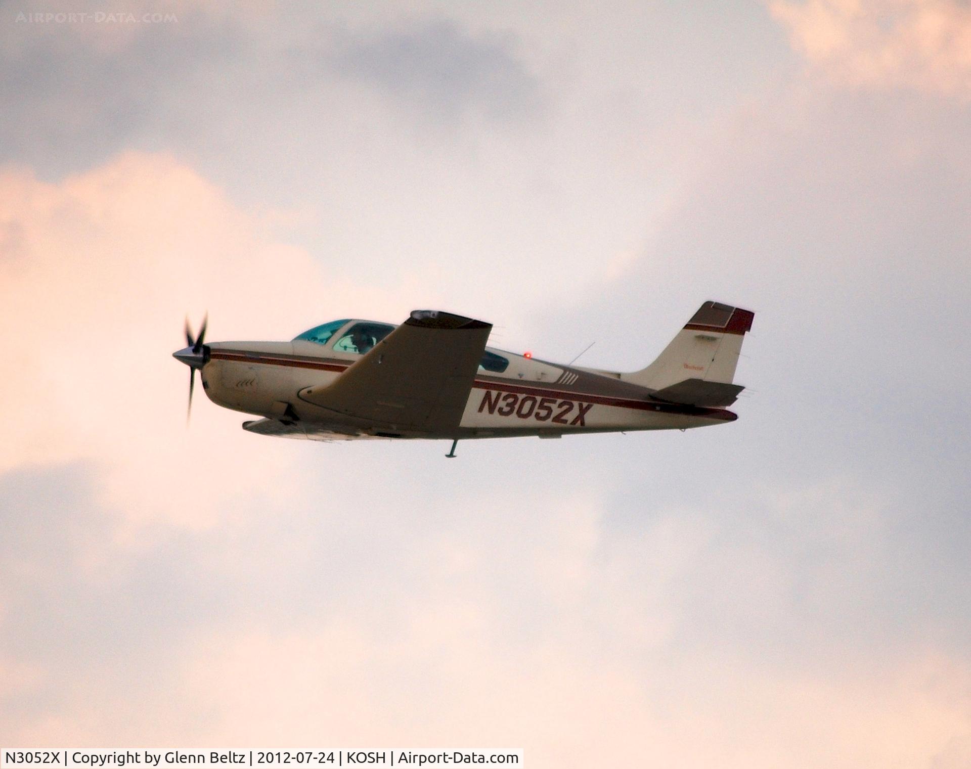 N3052X, 1987 Beech F33A Bonanza C/N CE-1120, Departing EAA Airventure/Oshkosh on 24 July 2012.