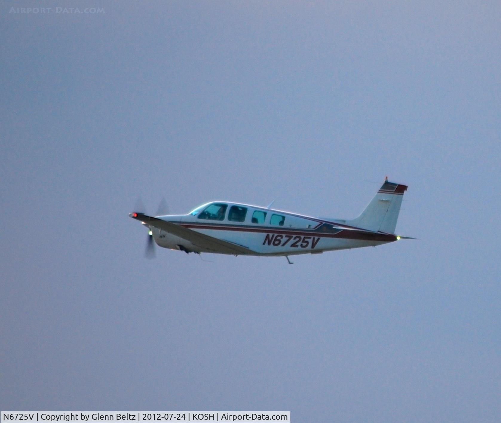 N6725V, 1983 Beech A36 Bonanza 36 C/N E-2098, Departing EAA Airventure/Oshkosh on 24 July 2012.