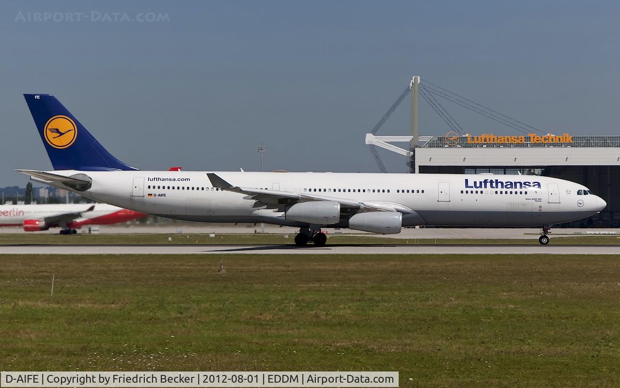 D-AIFE, 2001 Airbus A340-313X C/N 434, departure from Munich