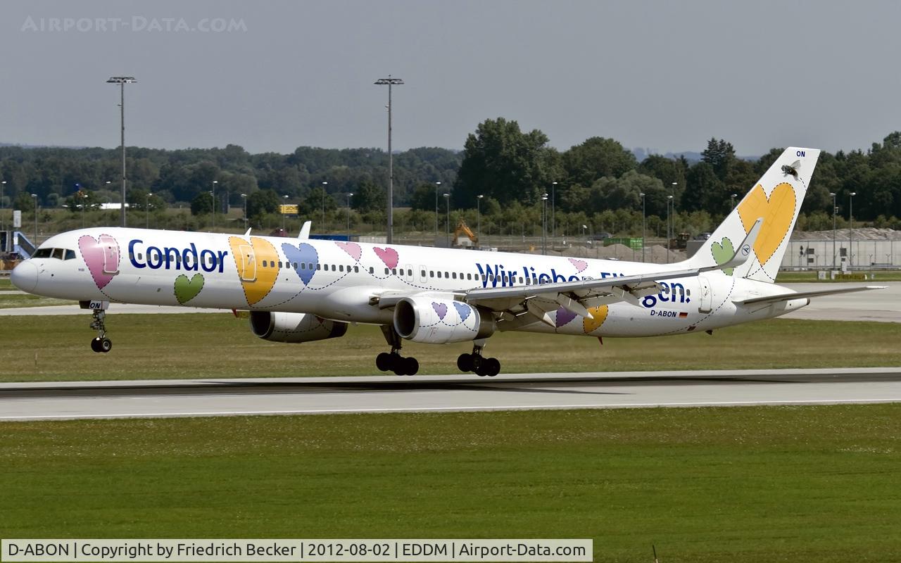 D-ABON, 2000 Boeing 757-330 C/N 29023, moments prior touchdown