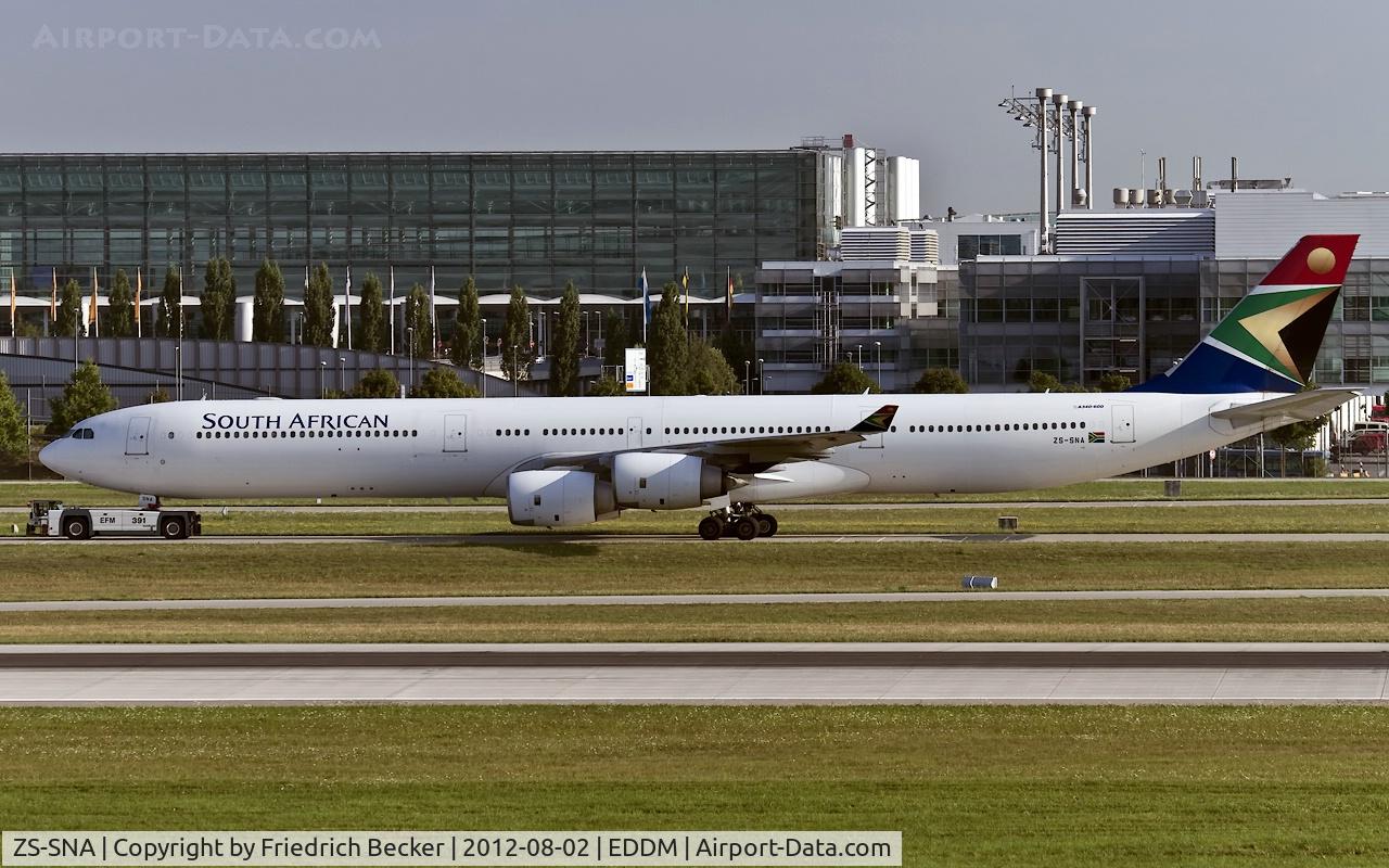 ZS-SNA, 2002 Airbus A340-642 C/N 410, towed to the parking aera