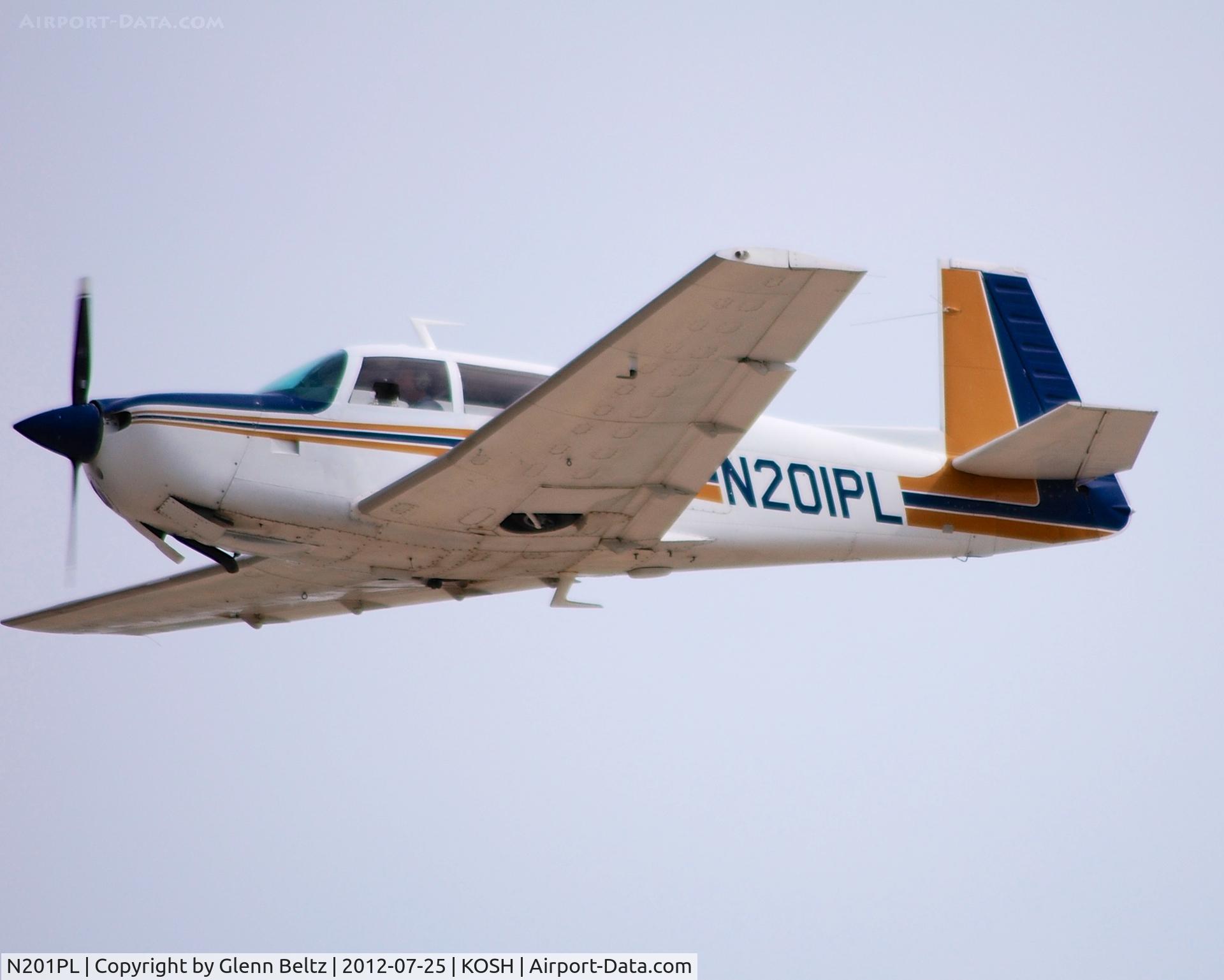 N201PL, 1977 Mooney M20J 201 C/N 24-0284, Departing EAA Airventure/Oshkosh on 25 July 2012.