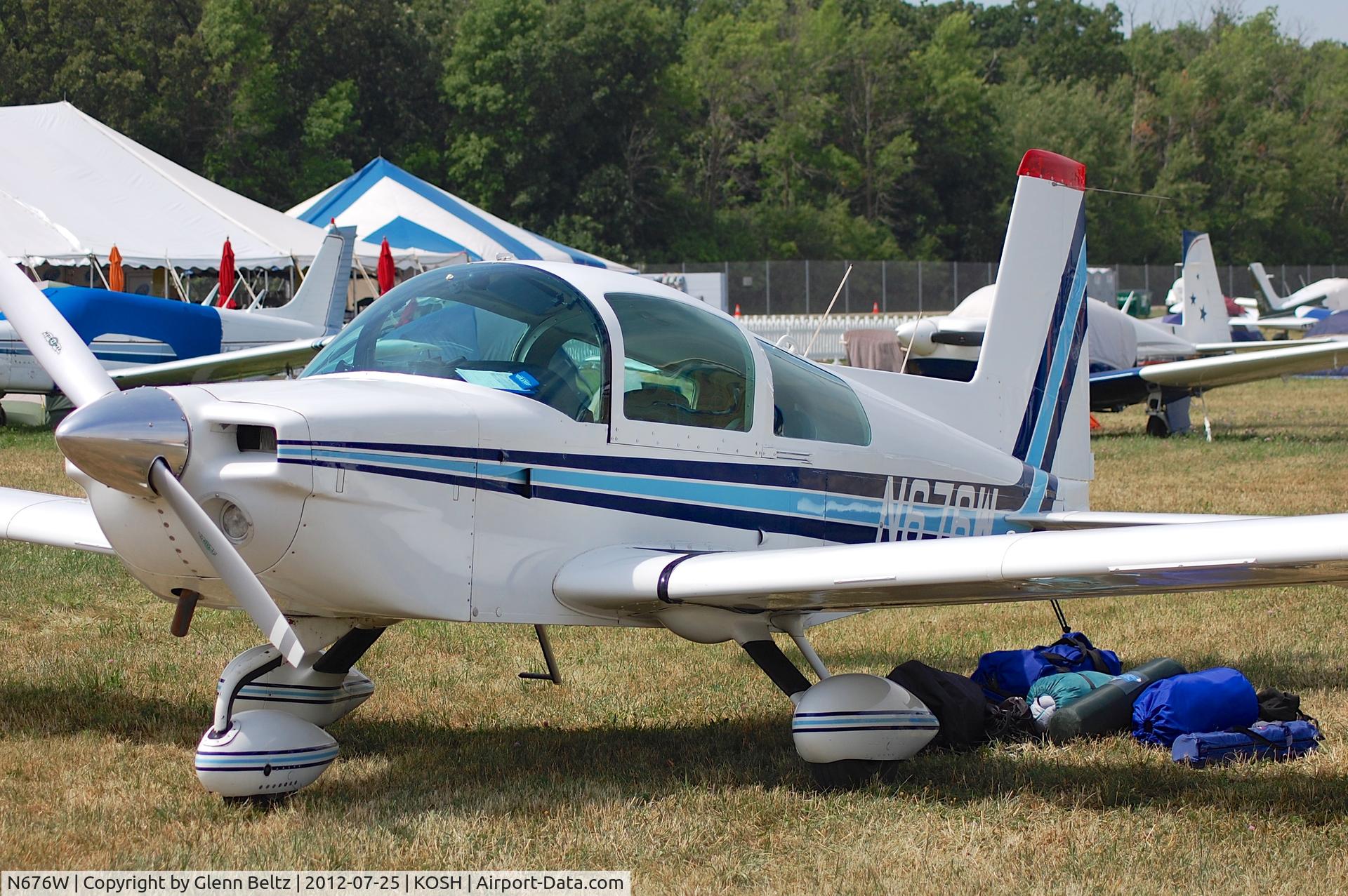 N676W, 1977 Grumman American AA-5B Tiger C/N AA5B0676, Parked at Oshkosh on 25 July 2012.